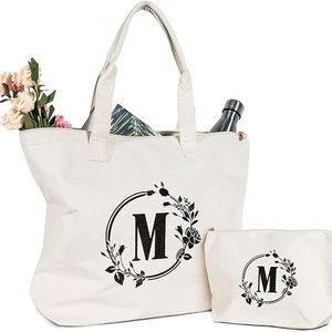 Initial Canvas Tote Bag - Letter M